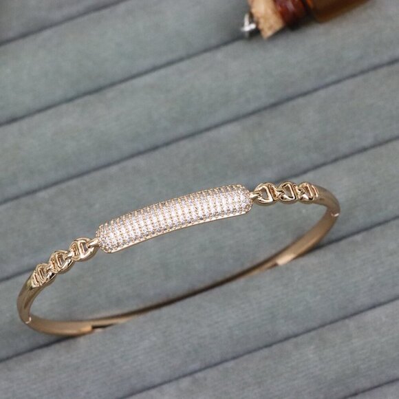 Elegant Rose Gold Bangle with Sparkling Center Accent Design, XPBL0600 - Picture 1 of 12